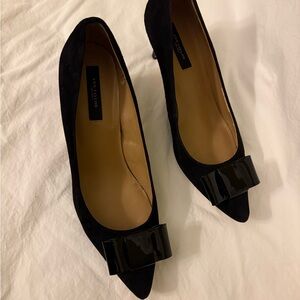 Black Suede Heels with Patent Bow and 2.5" leather Heel Size 8 N